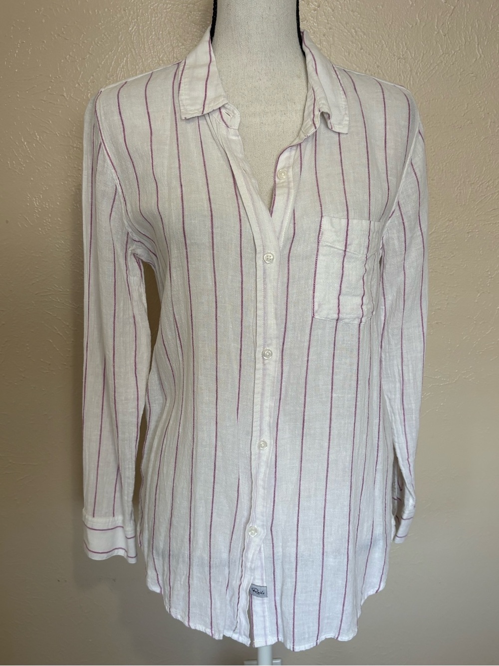 Rails Charli Linen Top Long Sleeve Button Down Striped Womens Size Small